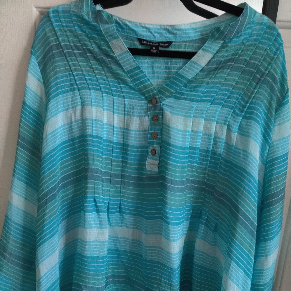 Zac & Rachel Aqua Blue Summer Blouse-NWT- sz. 2X